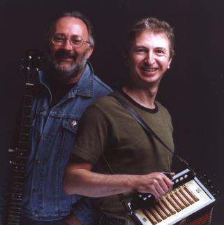 Picture of Fergus with banjo and Jim with 4-stop accordion